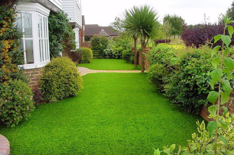 Экстерьер, оформленный при помощи искусственной травы